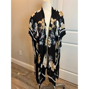 Black Floral Print Kimono Cardigan Lightweight Duster Cover Up